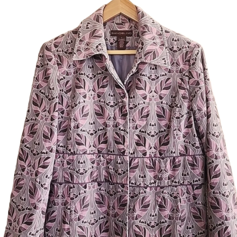 BANDOLINO Pink Gray Velvet Jacket L Retro Velour Peacoat Floral Y2K Topper - Picture 4 of 15